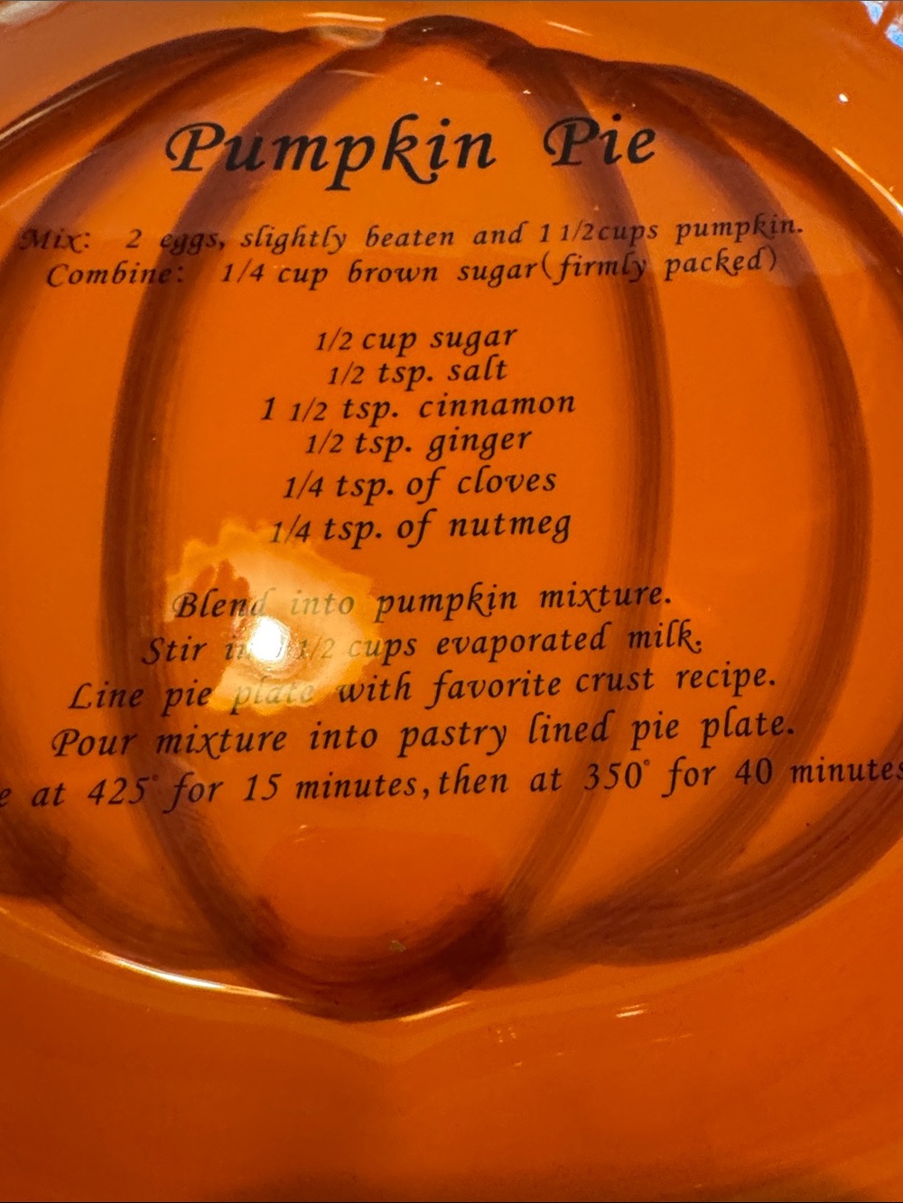 Orange Pumpkin Pie Decorative Serving Plate - Picture 6 of 7